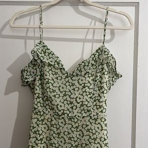 GREEN FLORAL FLOOR LENGTH DRESS